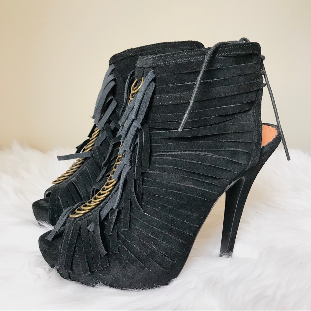 Colin Stuart Fringe Suede Black Heels